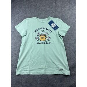 Life Is Good Women's S Graphic Just Add Coffee & Daisies Short Sleeve Tee NWT